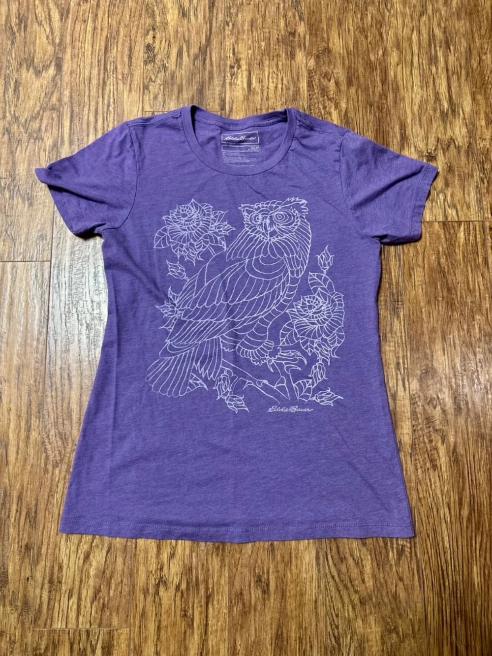 Eddie Bauer Women's Purple Owl Graphic T-Shirt Size Medium